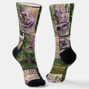 Chaussette Hippo Photo Collage, Full Print Crew Socks