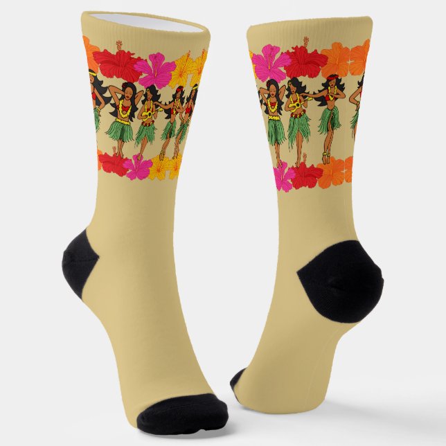 Chaussette Hula Dancing Girls and Hibiscus Flowers (Angulaire)
