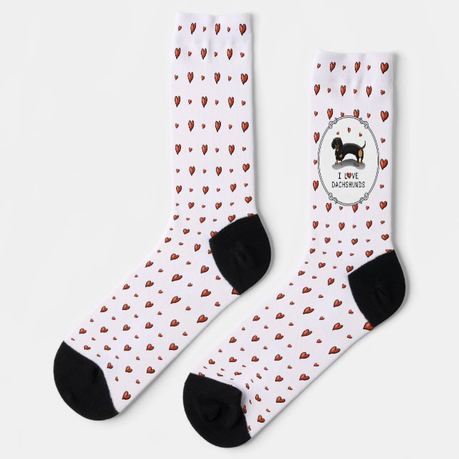 Chaussette I Love Dachshunds Dachsies (noir et bronze) mignon (Gauche)
