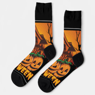 Chaussette Illustration de citrouille de maison hantée Hallow