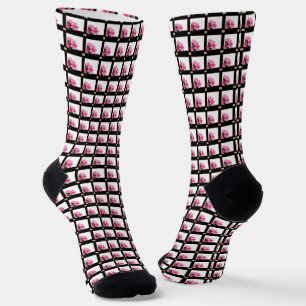 Chaussette Illustration de fleur Clematis rose carré noir