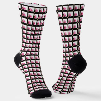 Chaussette Illustration de fleur Clematis rose carré noir