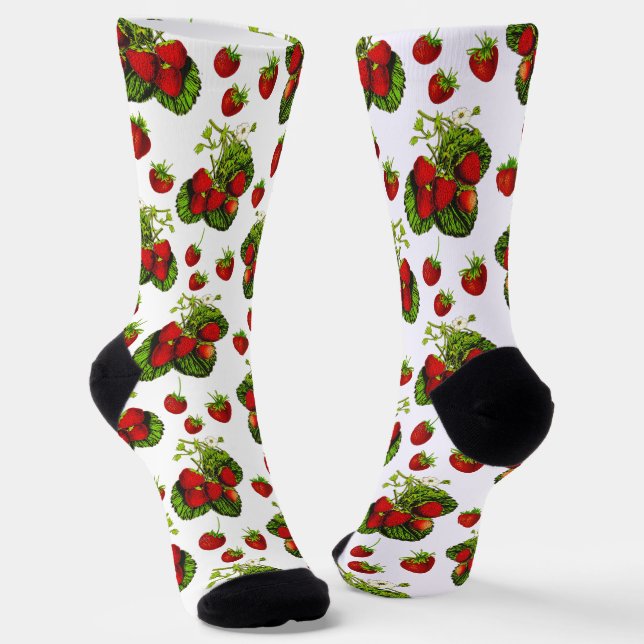 Chaussette Illustration de fraise botanique Imprimer sur blan (Angulaire)
