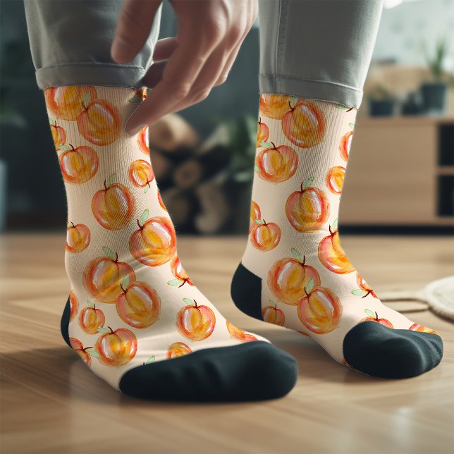 Chaussette Illustration Monogramme Drôle (Fun personalized hand painted peach fruit novelty socks by Malissa Melrose)