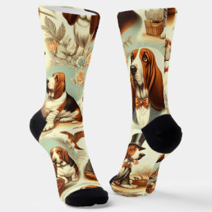 Chaussette Illustration vintage Basset Hound en toute transpa