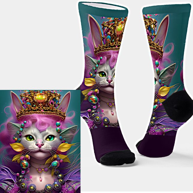 Chaussette Imaginaire Chat Princesse Queen avec Couronne d'or (Créateur téléchargé)