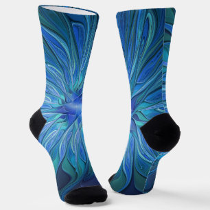 Chaussette Imaginaire Fleur Bleue Motif, Art Fractal Abstrait