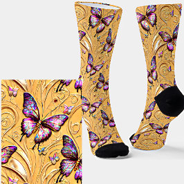 Chaussette Imaginaire Papillon Mauve Crème Iridescente Texté