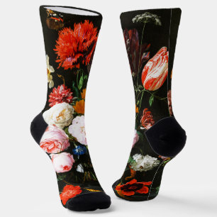 Chaussette Impression d'art botanique floral sombre et lunati