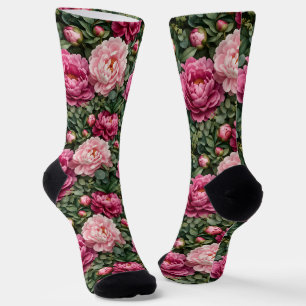 Chaussette Imprimé de pivoine luxuriante et de verdure