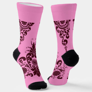 Chaussette imprimé de volutes roses