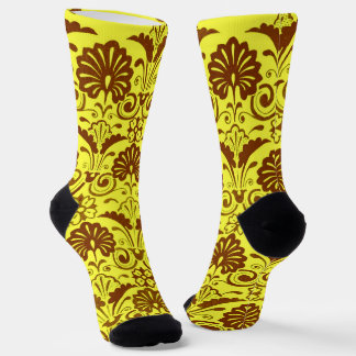 Chaussette imprimé éventails jaunes et volutes