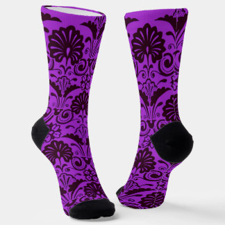 Chaussette imprimé éventails violets et volutes