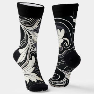 Chaussette Imprimé floral noir et blanc abstrait