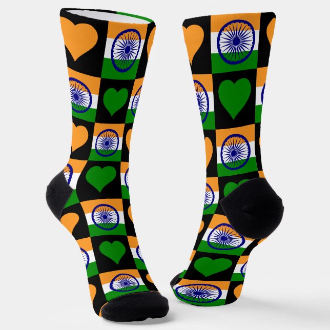 Chaussette Inde Drapeau Coeur Motif amusant Indian Pride Chau (Angulaire)