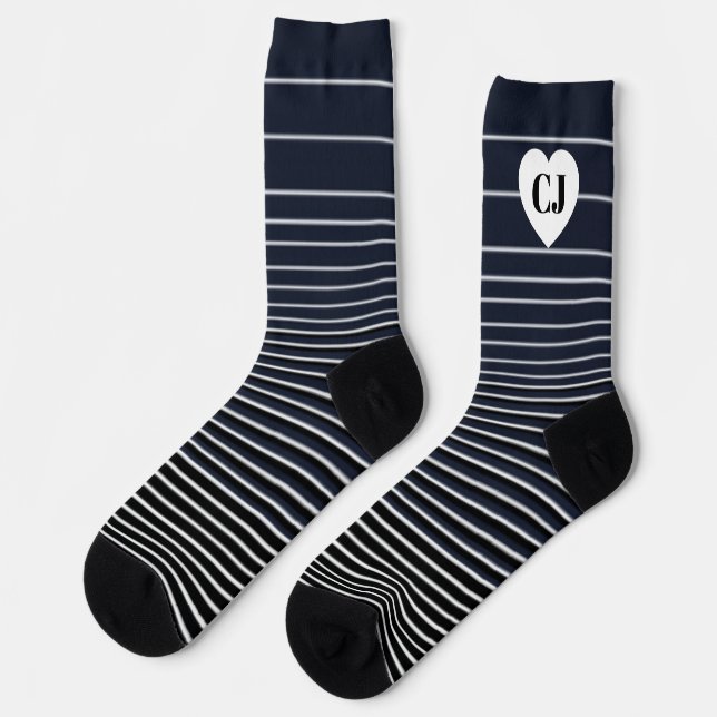 Chaussette Initial Heart Stripe Crew Socks Blue White (Gauche)