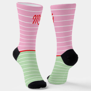 Chaussette Initiales style amusant rayures rose vert moderne