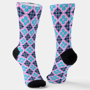 Chaussette Jacquard Bleu Et Rose