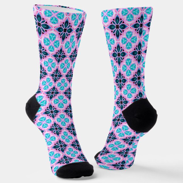 Chaussette Jacquard Bleu Et Rose (Angulaire)