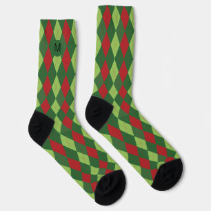 Chaussette Jacquard de Noël vert rouge Motif Monogramme