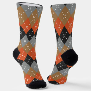 Chaussette Jacquard noir gris clair orange