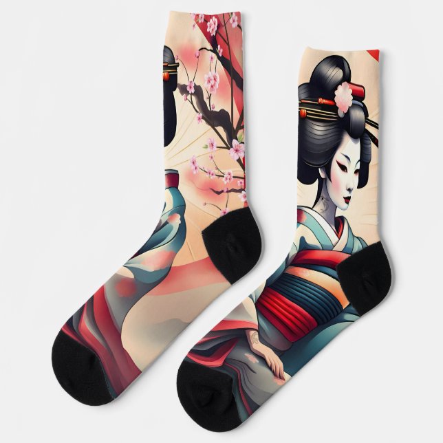 CHAUSSETTE JAPONAIS GEISHA BEAUTY FEMME CHERRY BLOSSOMS (Gauche)