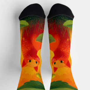 Chaussette Jardin de fleurs sauvages au chat rouge fantaisist