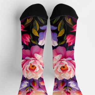 Chaussette Jardin de printemps Zen lever de soleil fleurs ros