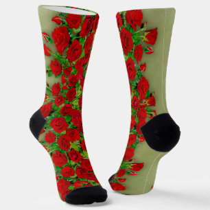 Chaussette Jardin de roses rouges vibrant motif floral