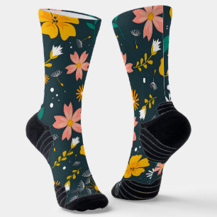 Chaussette Jardin Floral Marine Motif Printanier Fantaisiste