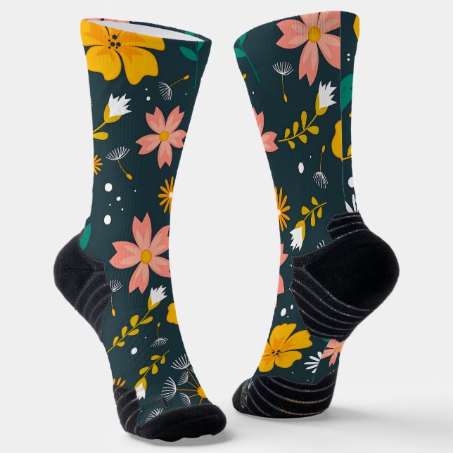 Chaussette Jardin Floral Marine Motif Printanier Fantaisiste (Angulaire)