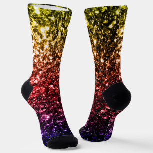Chaussette Jaune arc-en-ciel rouge violet faux parties scinti