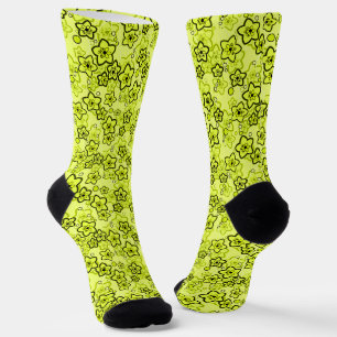 Chaussette Jaune avec motif floral néon brillant noir