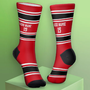 Chaussette Jersey de sport noir et blanc rouge - Nom Numéro
