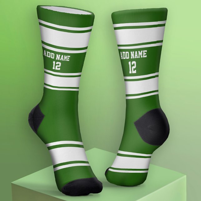 Chaussette Jersey Sport vert et blanc - Numéro de nom (Custom Sport Socks - Add Jersey Name and Number)