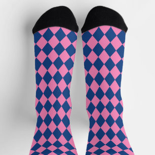 Chaussette Jockey soie diamant bleu français et rose