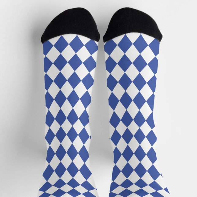 Chaussette Jockey soie Diamond Royal bleu et blanc (Haut)