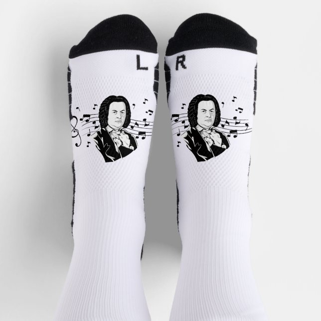 Chaussette Johann Sebastian Bach Portrait et buste avec notes (Haut)