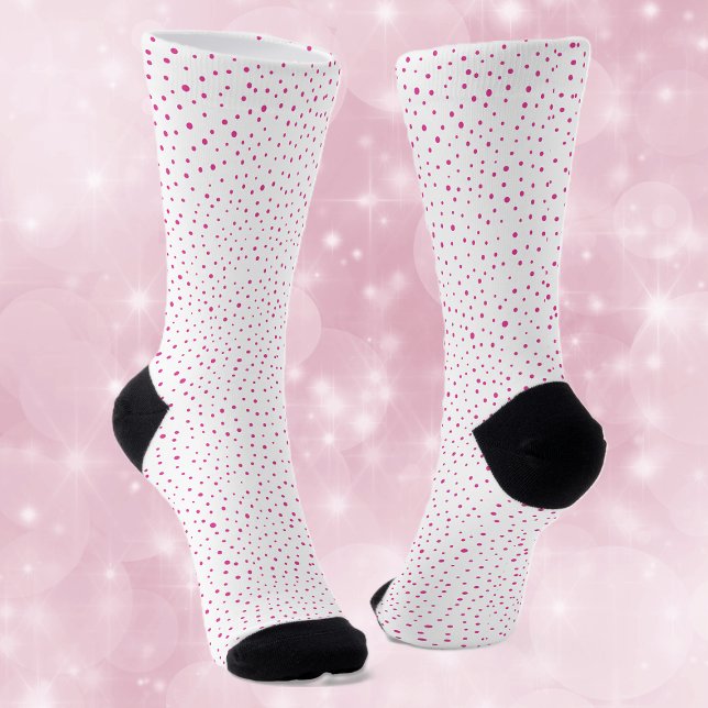 Chaussette Joli Abstrait Pois rose vif sur blanc (Pretty bright vibrant pink polka dots on white crew socks.)