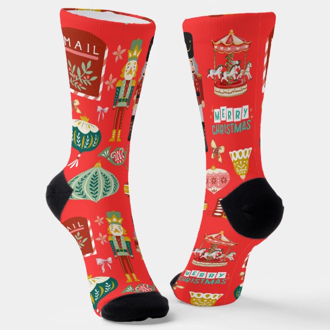 Chaussette Joli biscuit à l'aquarelle Rouge traditionnel (Angulaire)