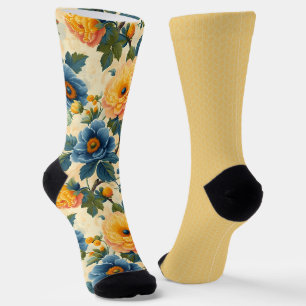 Chaussette Joli Bleu Jaune Motifs Odd Mal Correspondant