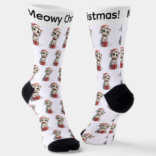 Chaussette Joli Chat de Noël sur Boîte Cadeau