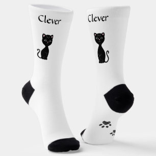 Chaussette Joli chat noir drôle & pattes sur chaussettes blan
