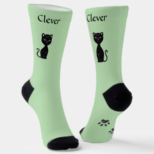 Chaussette Joli chat noir drôle & pattes sur fond vert clair