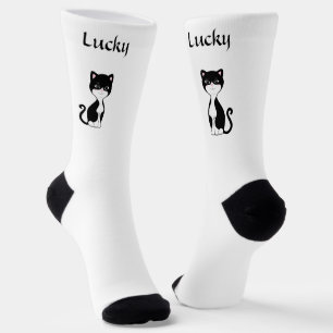 Chaussette Joli chat smoking chanceux sur chaussettes blanche