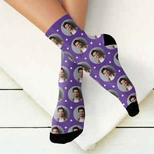 Chaussette Joli cœur de photo de petit ami personnalisé viole