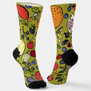 Chaussette Joli design motif fruits l Cute vert olive