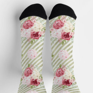 Chaussette joli floral avec bandes vertes chaussettes girly