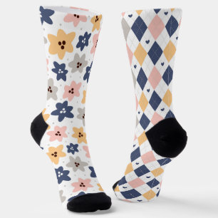Chaussette Joli Floral Et Jacquard Diamond Motif Fun Odd