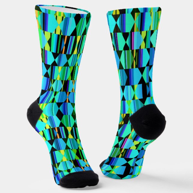 Chaussette Joli Hexagons et Trangles géométriques en Turquois (Angulaire)